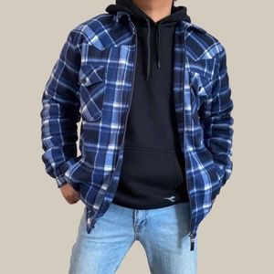 Blue Plaid Zip Up Lined Fleece Shirt